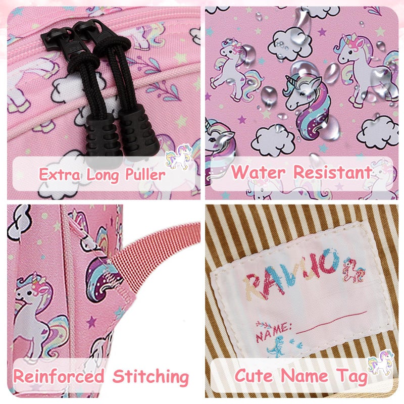 RAVUO Unicorn Backpack for Girls, Cute Toddler Backpack Lightweight Kids Preschool Bookbag Daypack with Chest Strap - Image 3